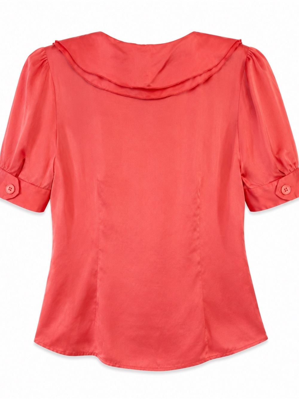 Vintage Short Sleeve Silk Blouse coral pink size 8 ruffles - Picture 4 of 9